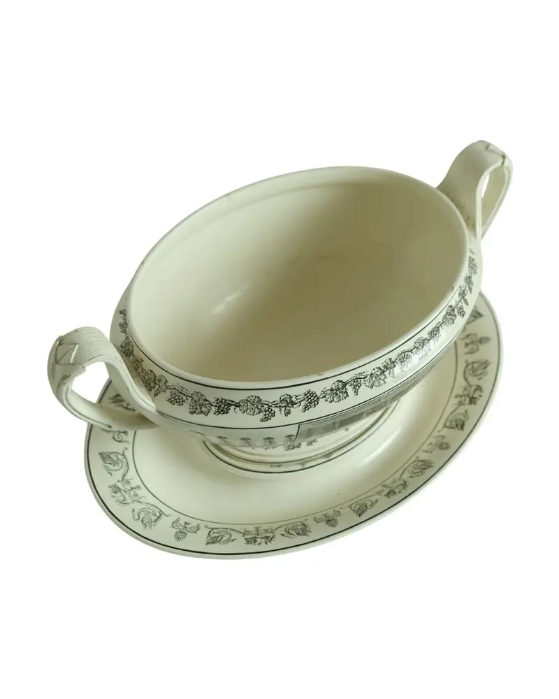 Tazón de Sopa del Siglo XIX con Plato y Asas, Objetos Decorativos, Siglo XIX · vista 3/7