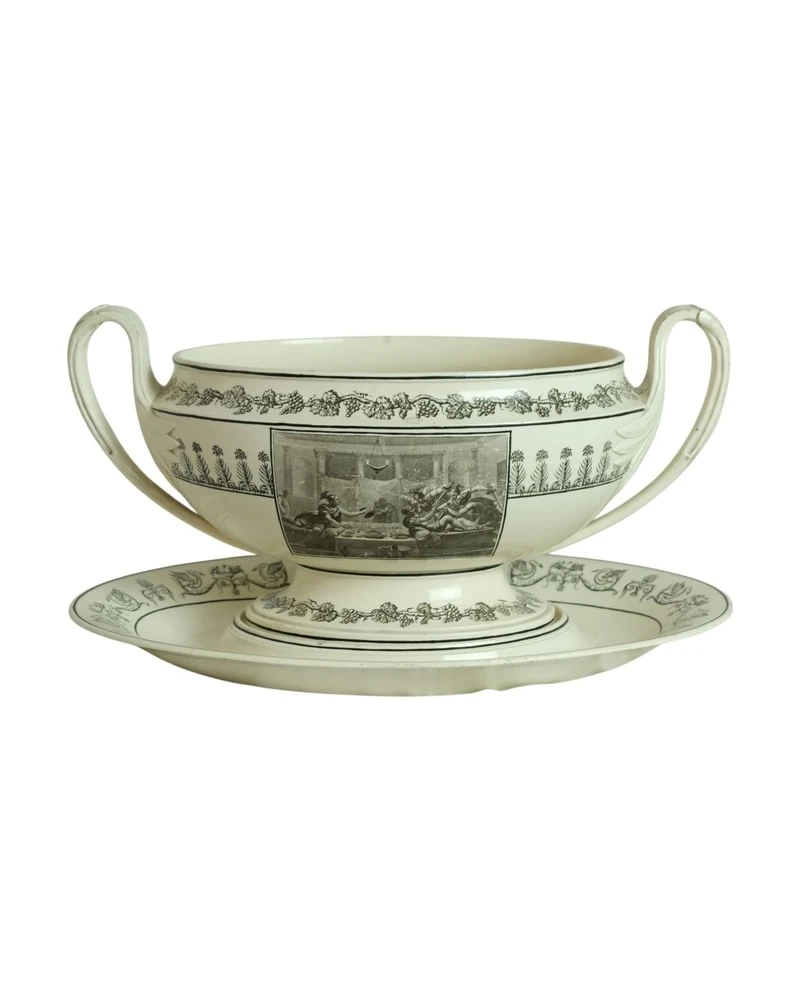 Tazón de Sopa del Siglo XIX con Plato y Asas, Objetos Decorativos, Siglo XIX