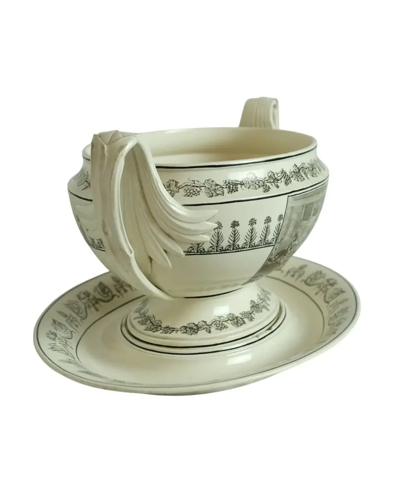 Tazón de Sopa del Siglo XIX con Plato y Asas, Objetos Decorativos, Siglo XIX · vista 4/7