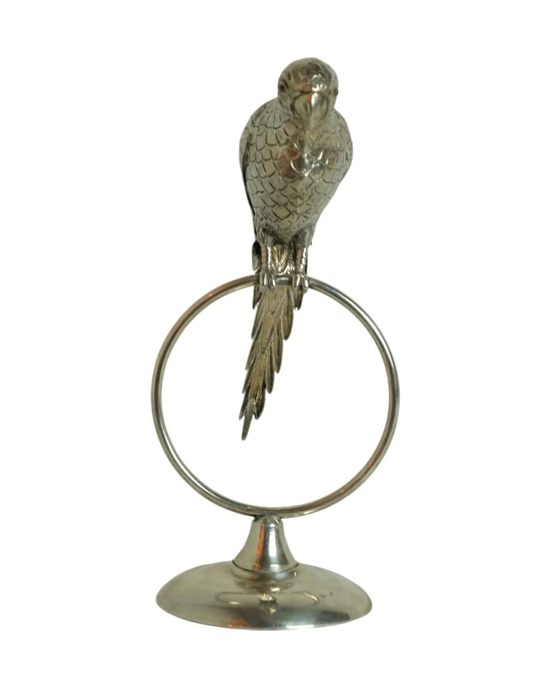 Porta Tarjetas del Siglo XX en Plata con Figura de Loro, Objetos Decorativos, Primera mitad del siglo XX