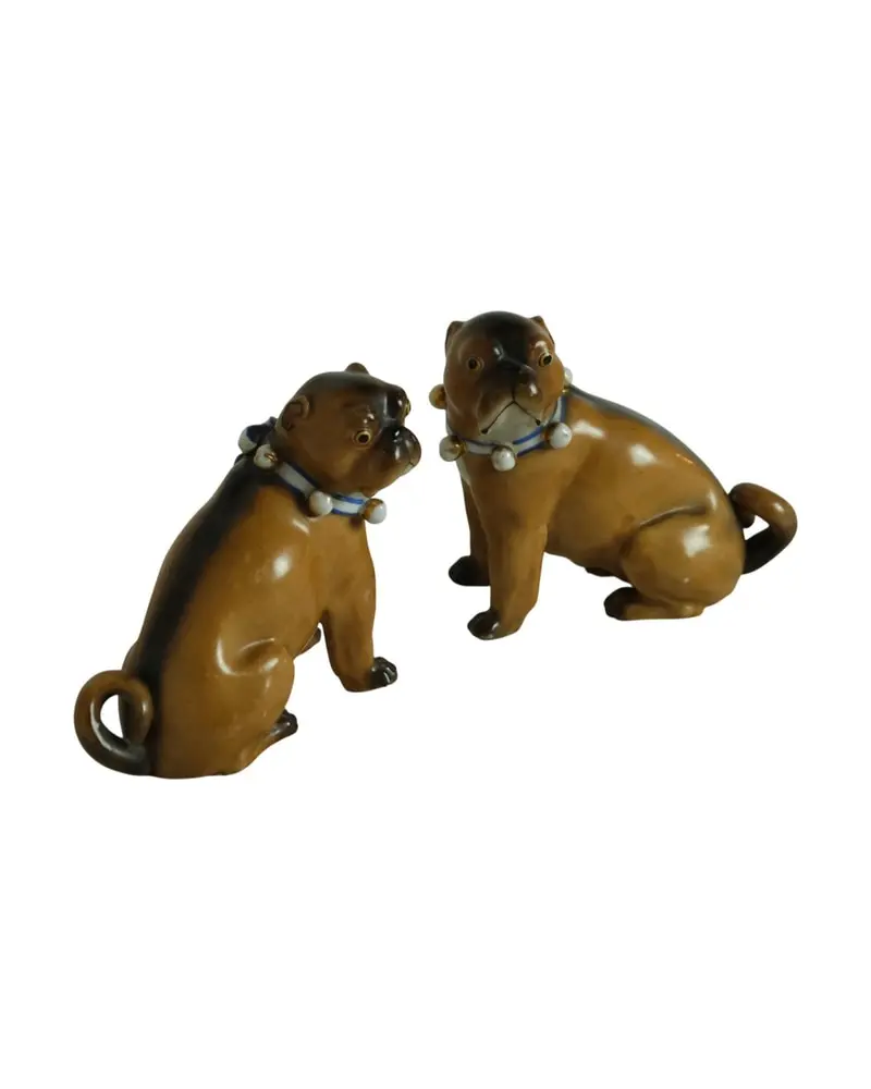 Pareja de Perros Pug del Siglo XIX en Porcelana, Objetos Decorativos, Siglo XIX · vista 3/7