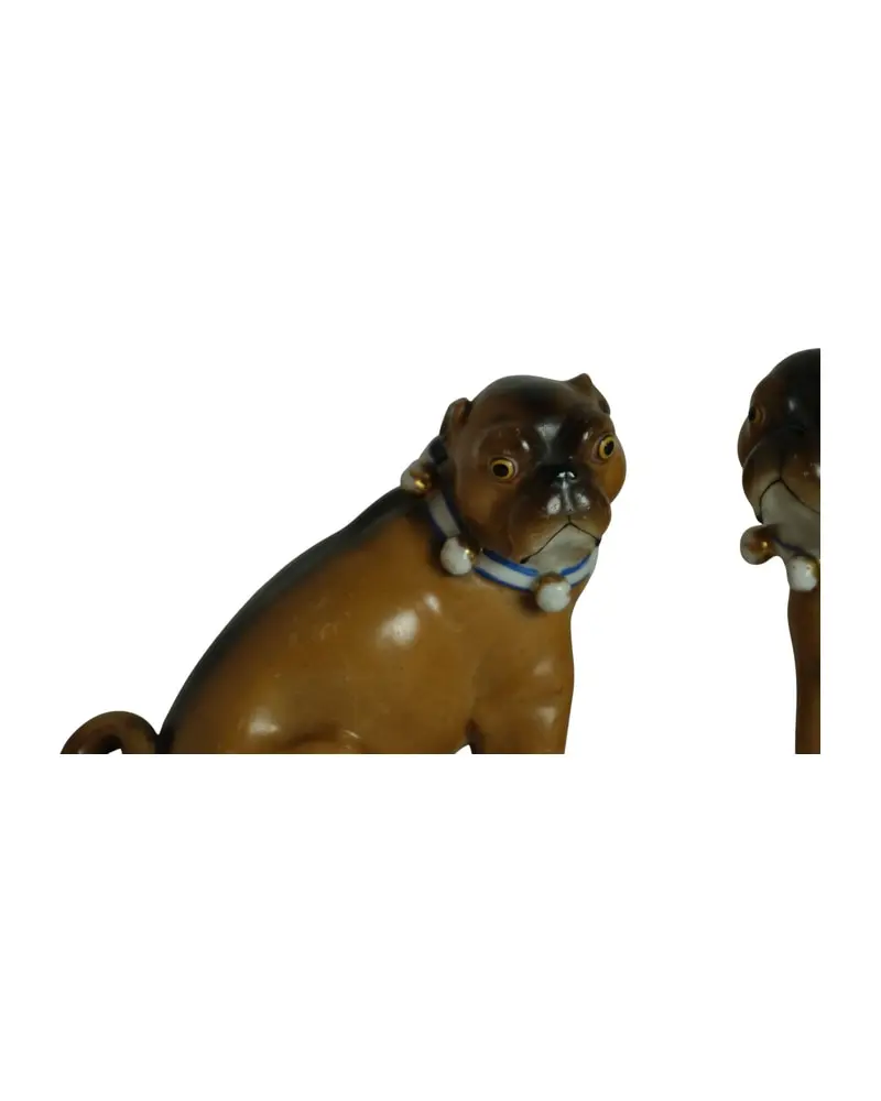 Pareja de Perros Pug del Siglo XIX en Porcelana, Objetos Decorativos, Siglo XIX · vista 2/7