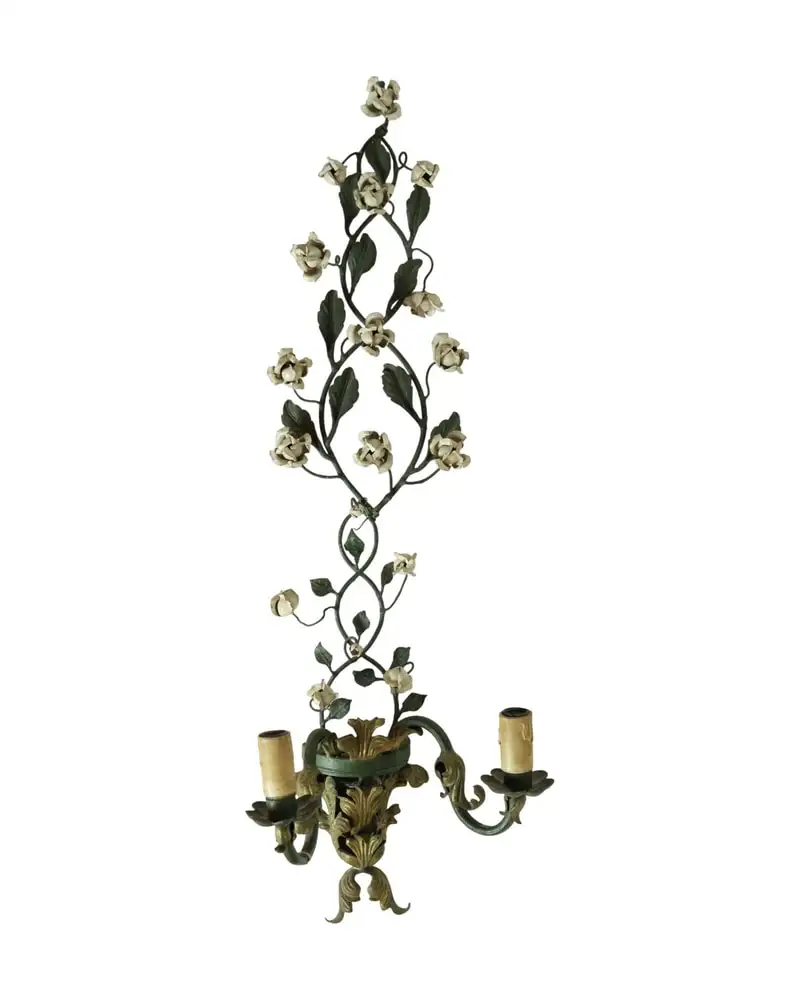 Aplique de Pared del Siglo XX en Hierro Forjado y Flores