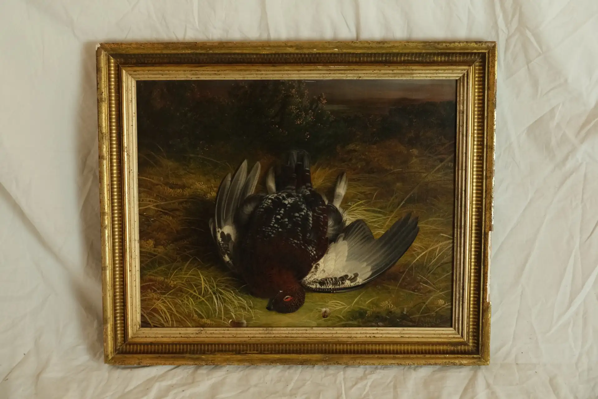 Pintura del Siglo XIX de Pájaro en Paisaje Natural