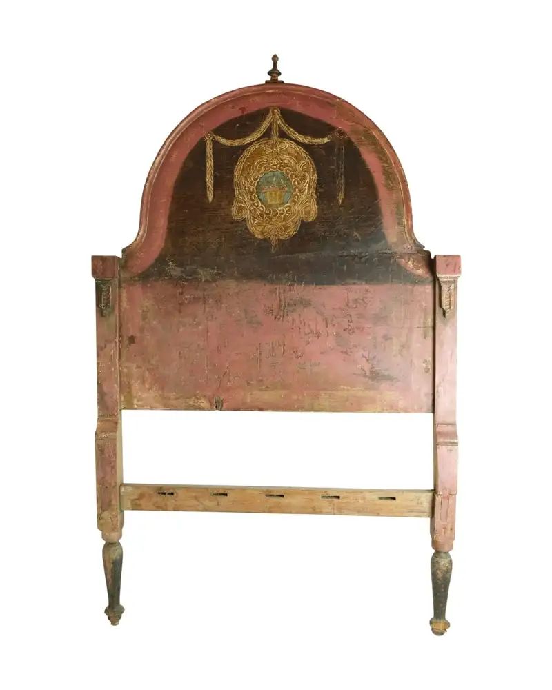 Cabecero de Cama del Siglo XIX con Decoración Pintada