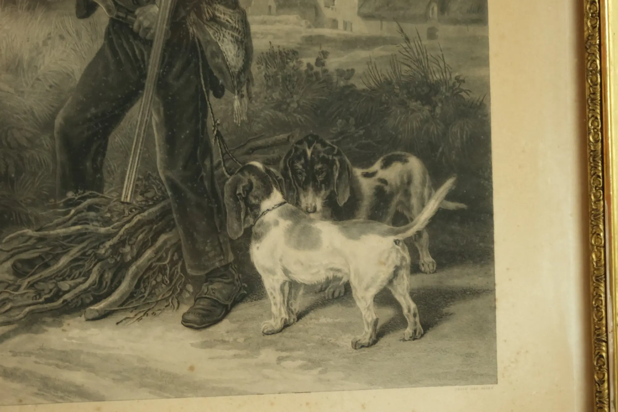 Litografía del Siglo XIX con Escena Campesina y Perros, Arte y Pintura, Siglo XIX · vista 3/11