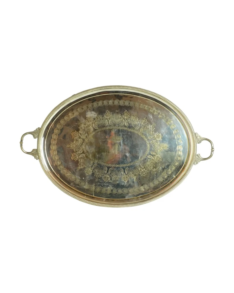 Bandeja Ovalada del Siglo XIX Plateda, Objetos Decorativos, Siglo XIX