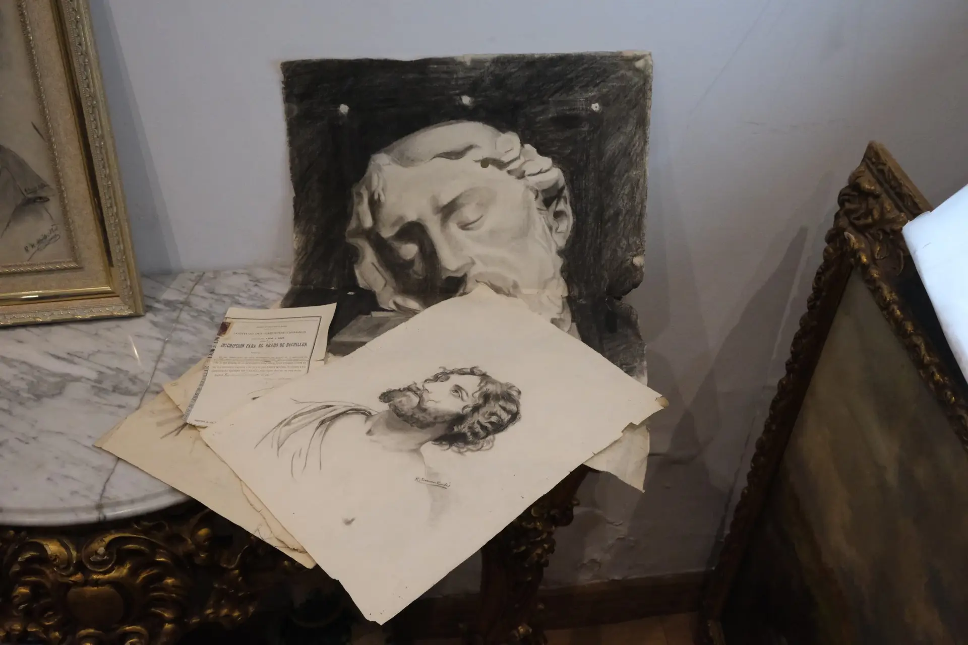 Lote completo de Ricardo Donoso Cortés joven, siglo XIX: documentación, esbozos y retrato, Arte y Pintura, Sig · vista 2/17