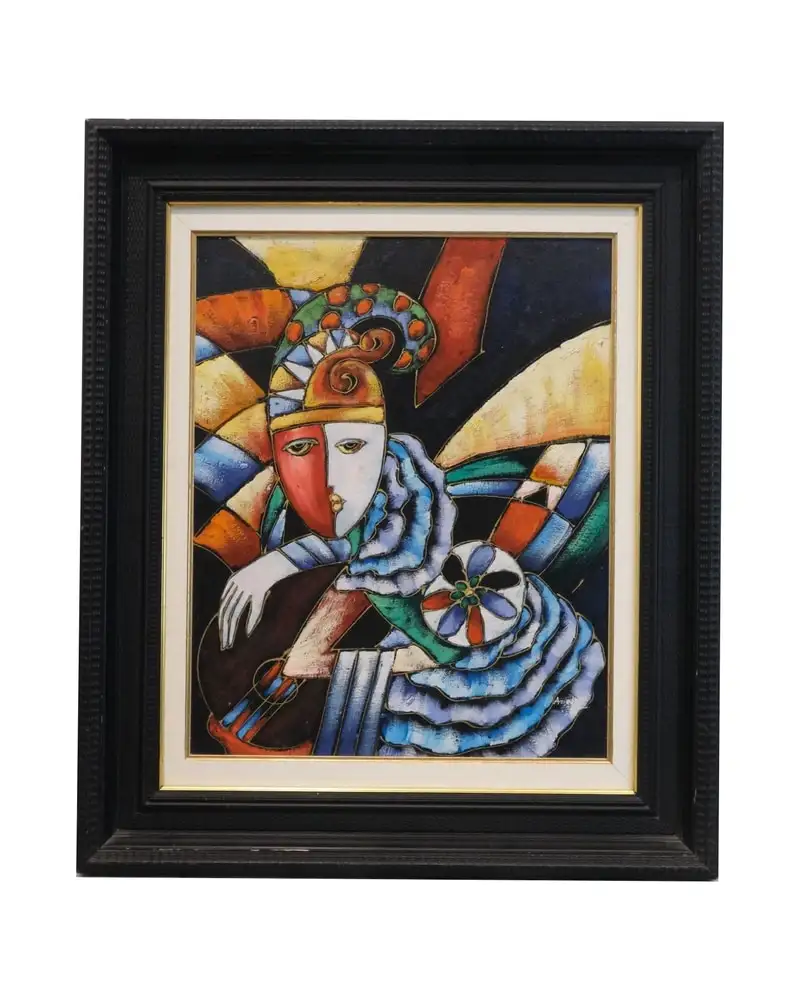 Peinture abstraite d'un Arlequin dans un cadre noir, XXe siècle
