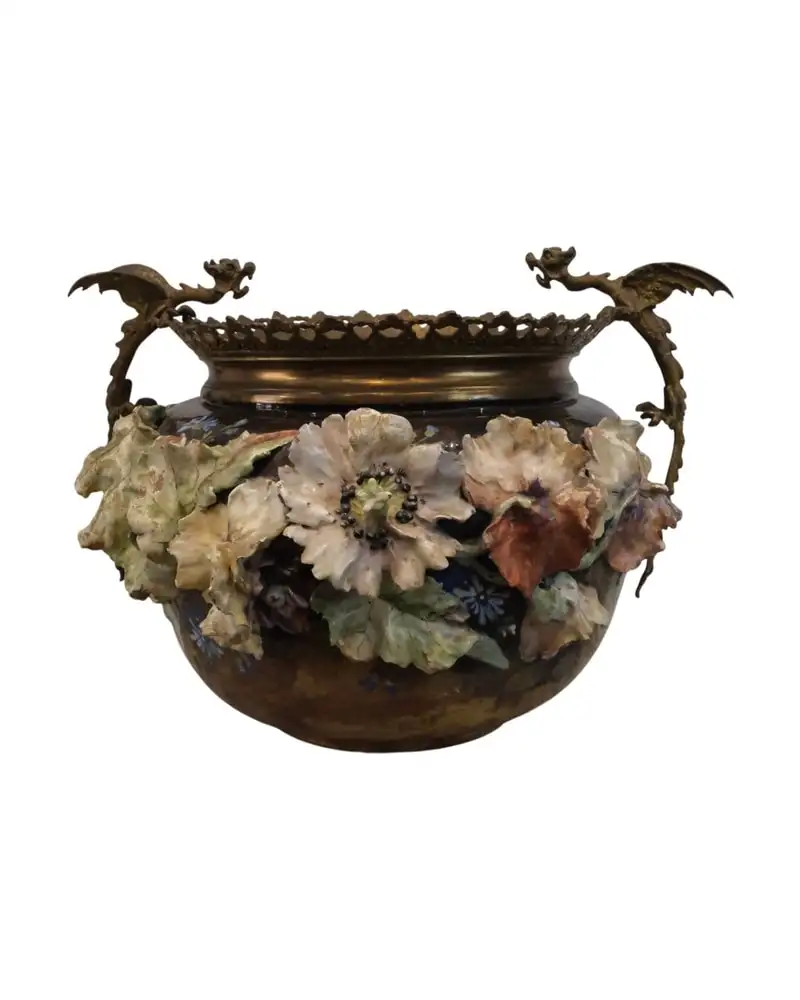 Ceramic Vase with Floral Details and Sanglar Dragons, 19th Century