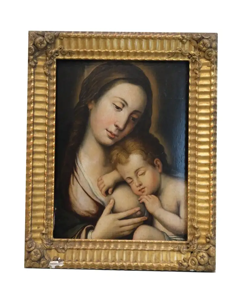 Óleo de la Virgen Maria del Siglo XVIII Sobre Madera