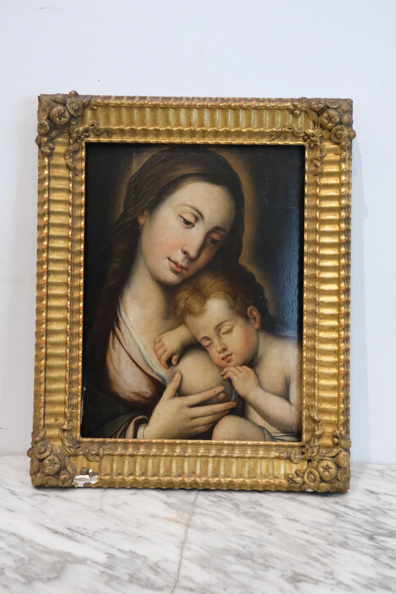 Óleo de la Virgen Maria del Siglo XVIII Sobre Madera