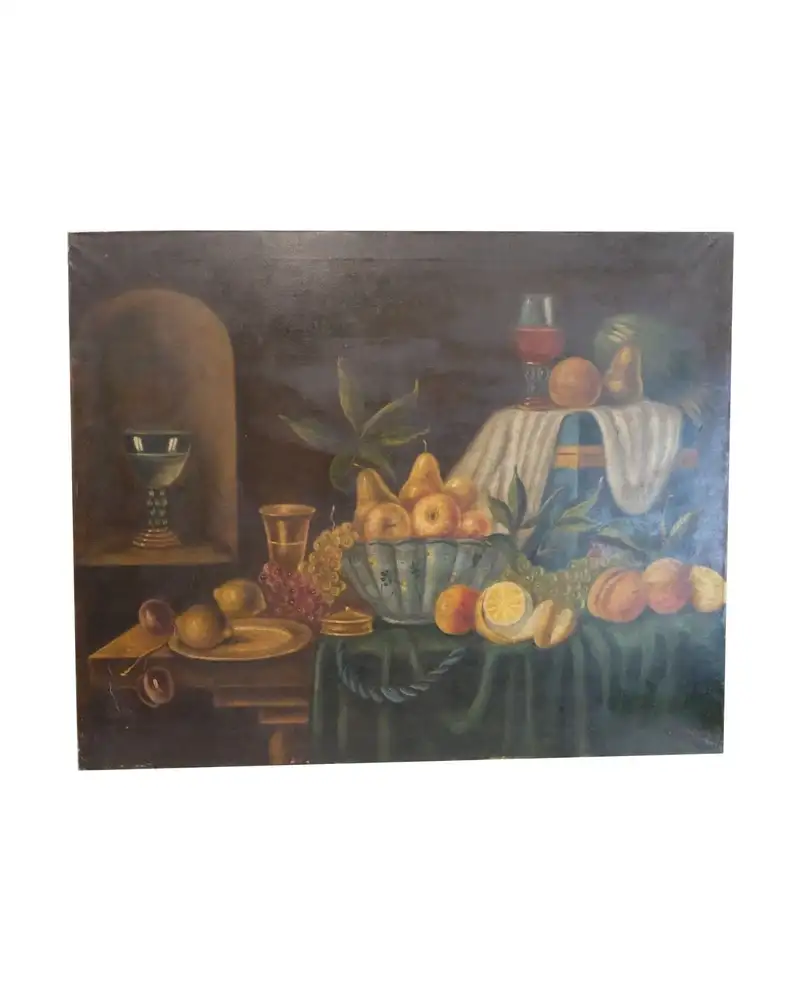 Bodegón Español, Óleo Sobre Lienzo, Siglo XX, con Firma