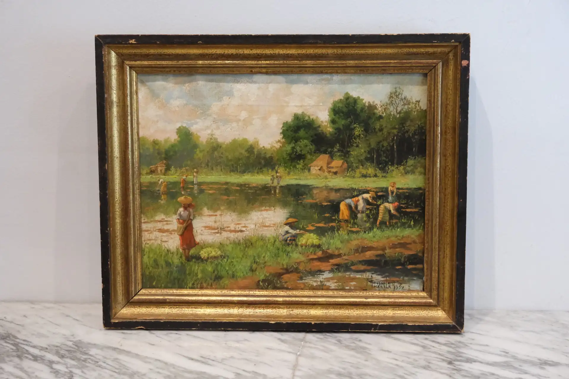 Óleo Atribuido a Amorsolo, 1959, Manila