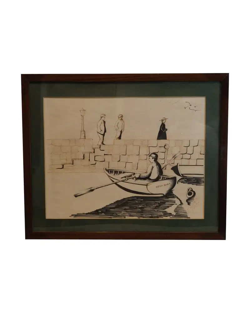 Basque Drawing by the Artist Zapater, 20th Century
