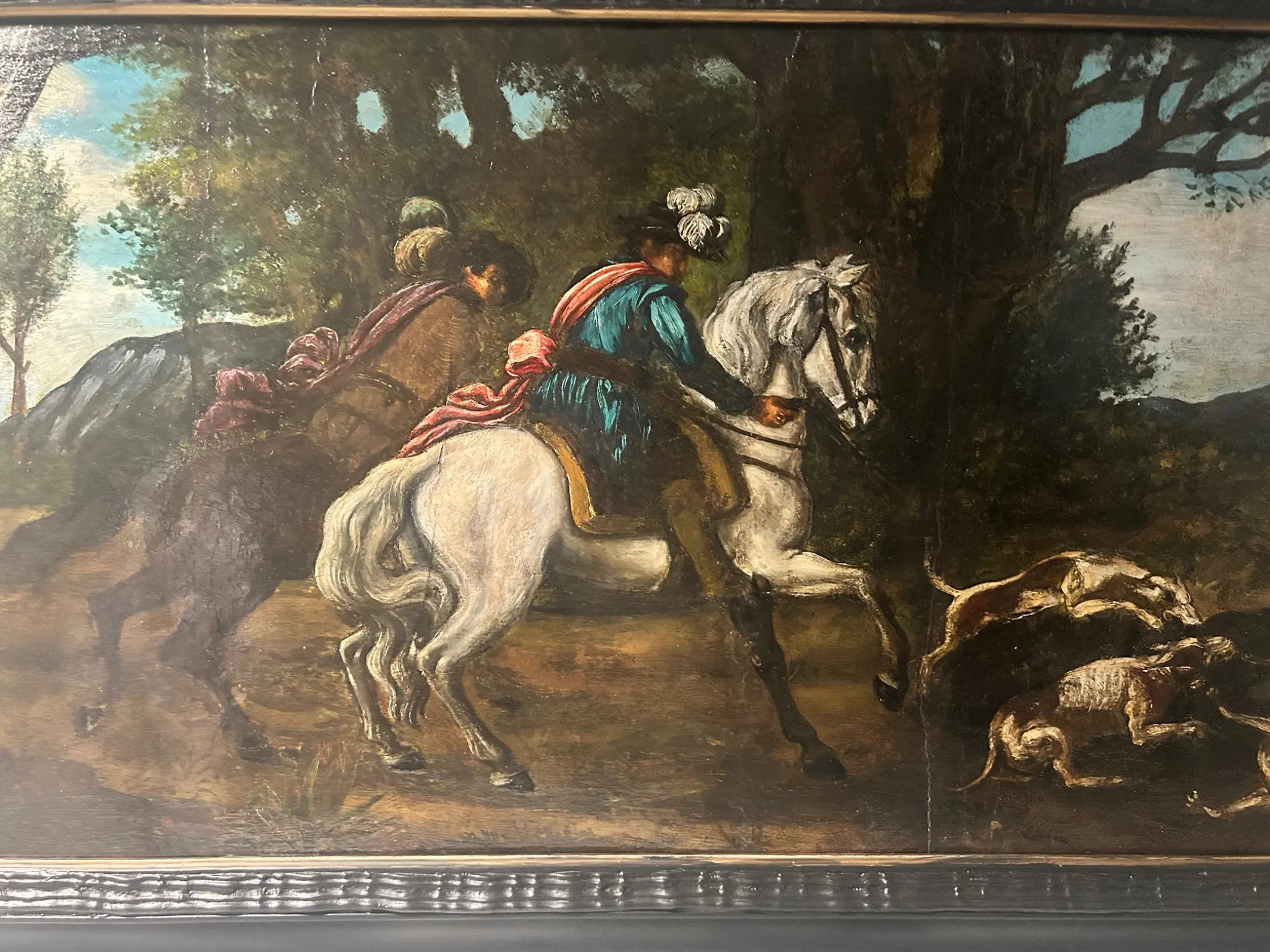 Jagdlanschaft, Öl auf Holz, 17.-18. Jahrhundert · Ansicht 3/5