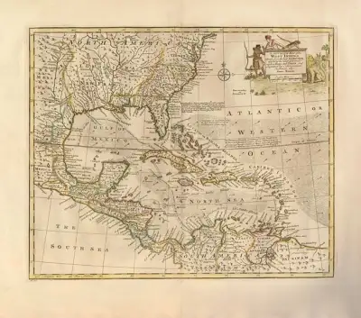 Mapa del Caribe por Bowen, 1747