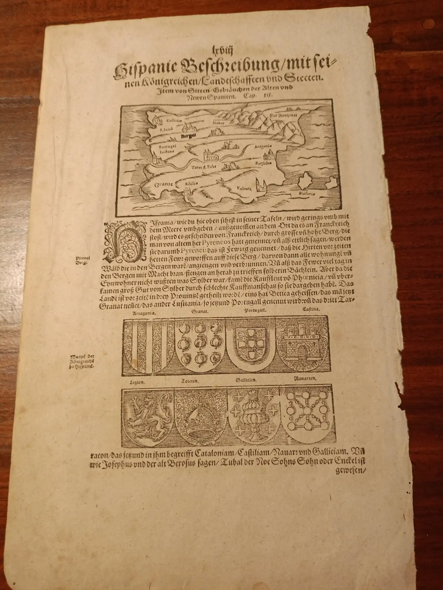 Grabado Antiguo 1544 edición alemana de España Munster