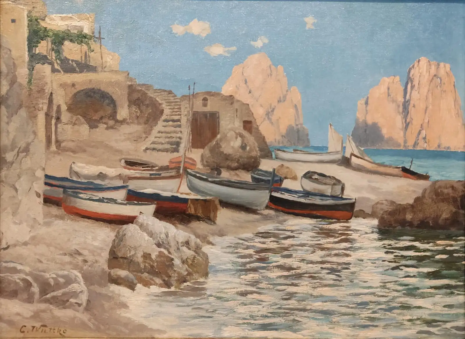Pintura de Carl Wuttke del Siglo XX: Marina Piccola en Capri