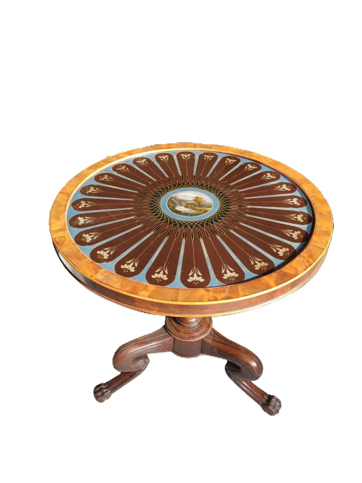 Mesa de Caoba del Siglo XIX en Cristal Pintado al Revés
