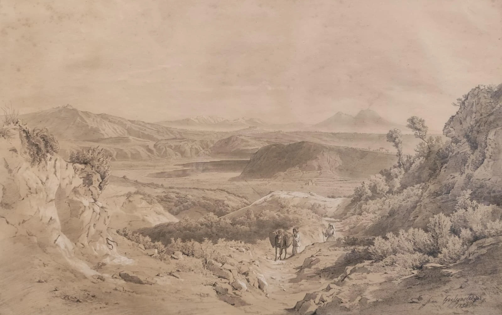 Paisaje Neapolitano de Juan Grossgasteiger, 1854, Arte y Pintura, Siglo XIX