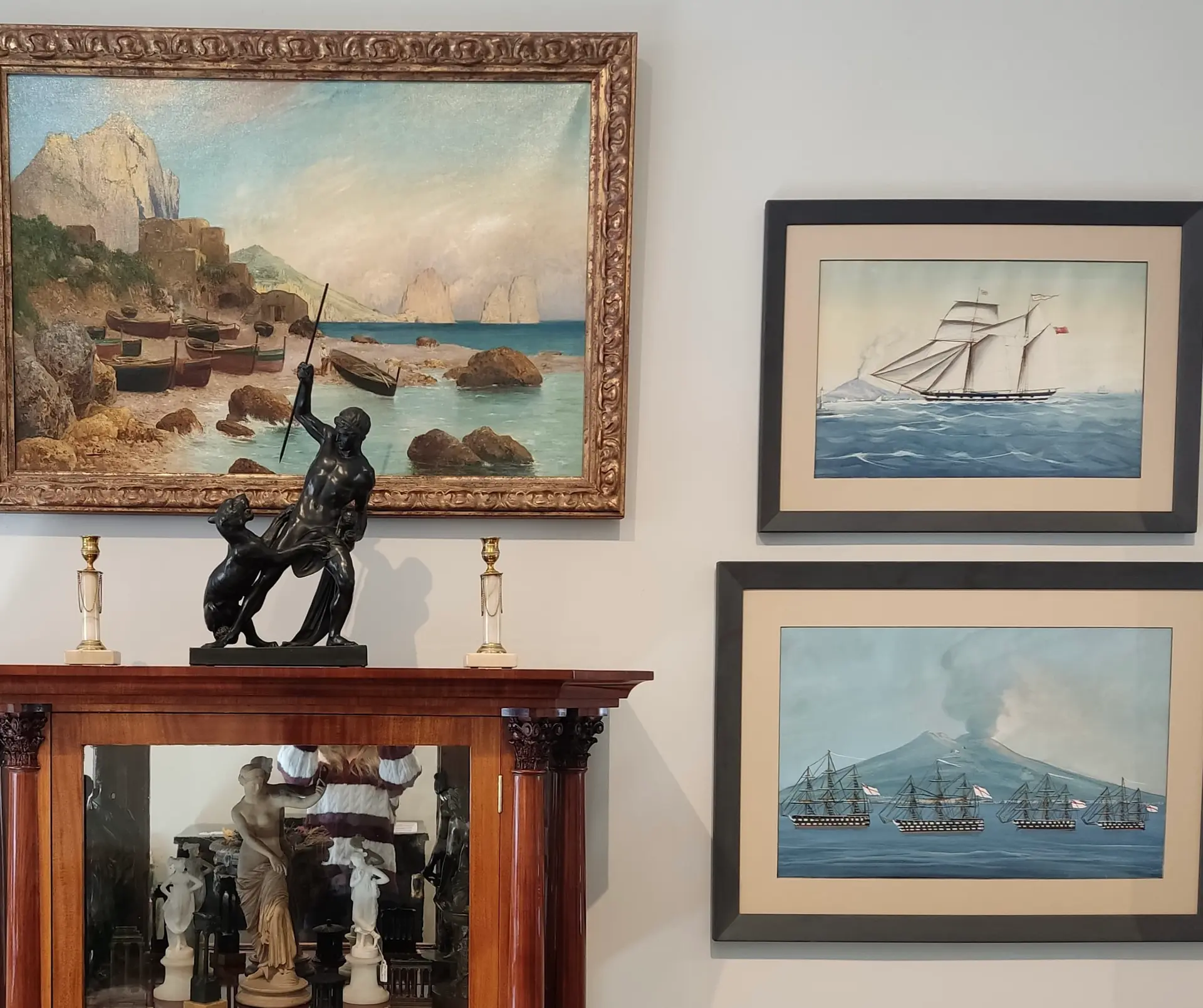 Gouache del Siglo XIX de un Velero ante el Vesubio, Arte y Pintura, Siglo XIX · vista 3/3