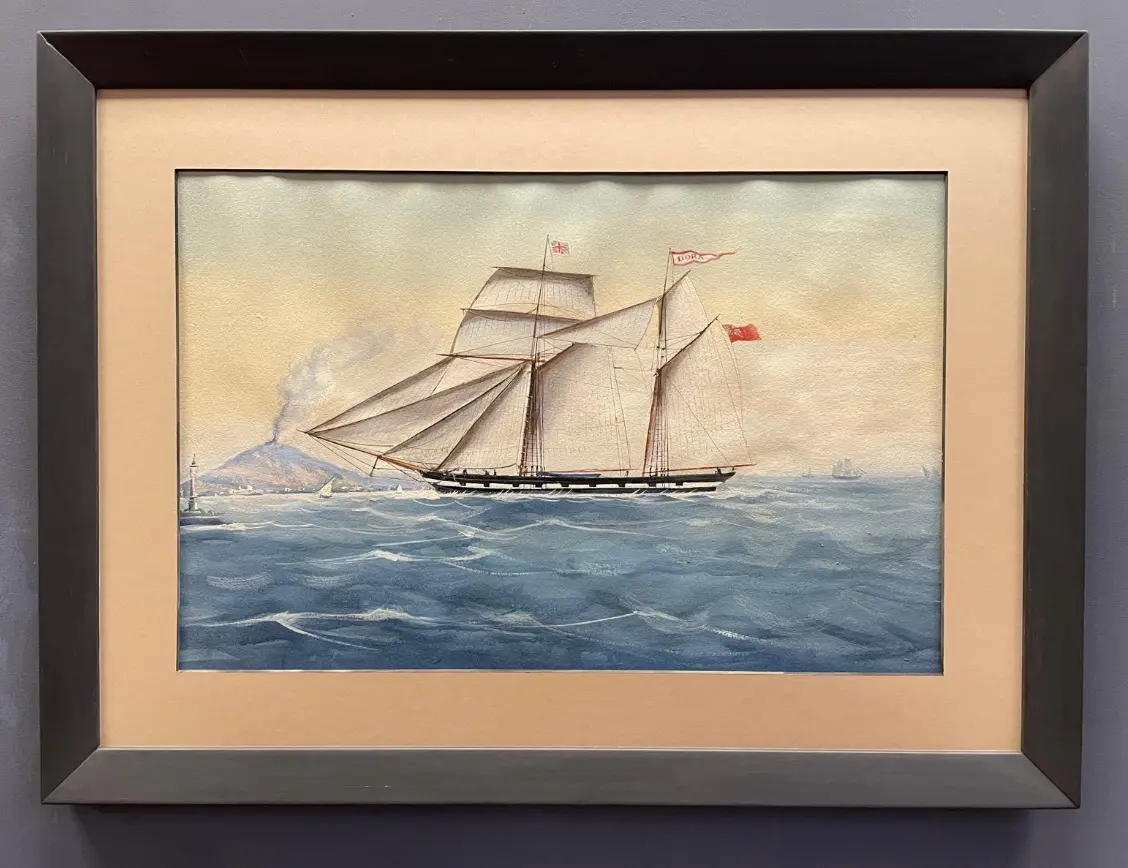 Gouache del Siglo XIX de un Velero ante el Vesubio, Arte y Pintura, Siglo XIX · vista 2/3