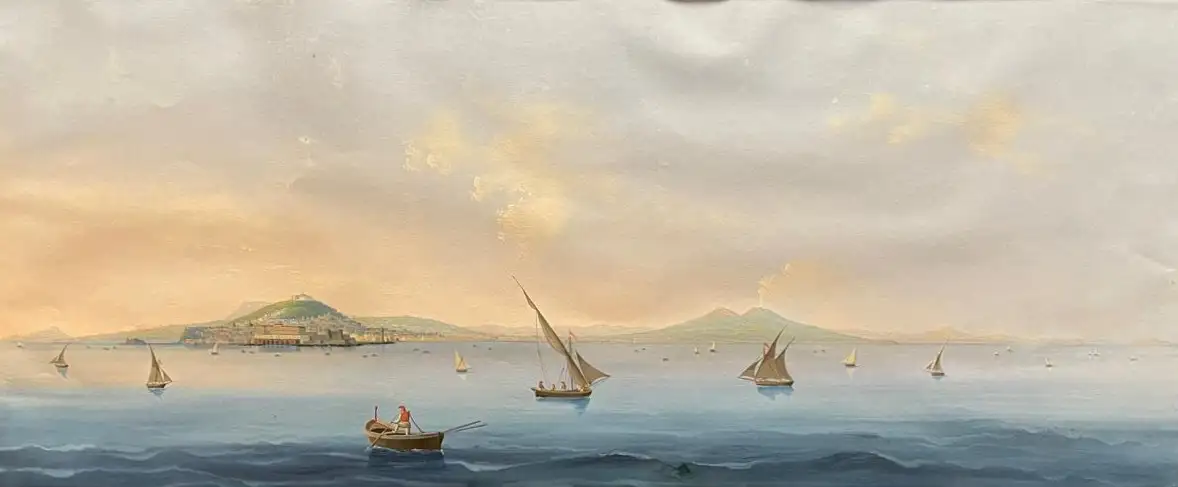 Pintura de Mar con Barcos del Siglo XX en Gouache