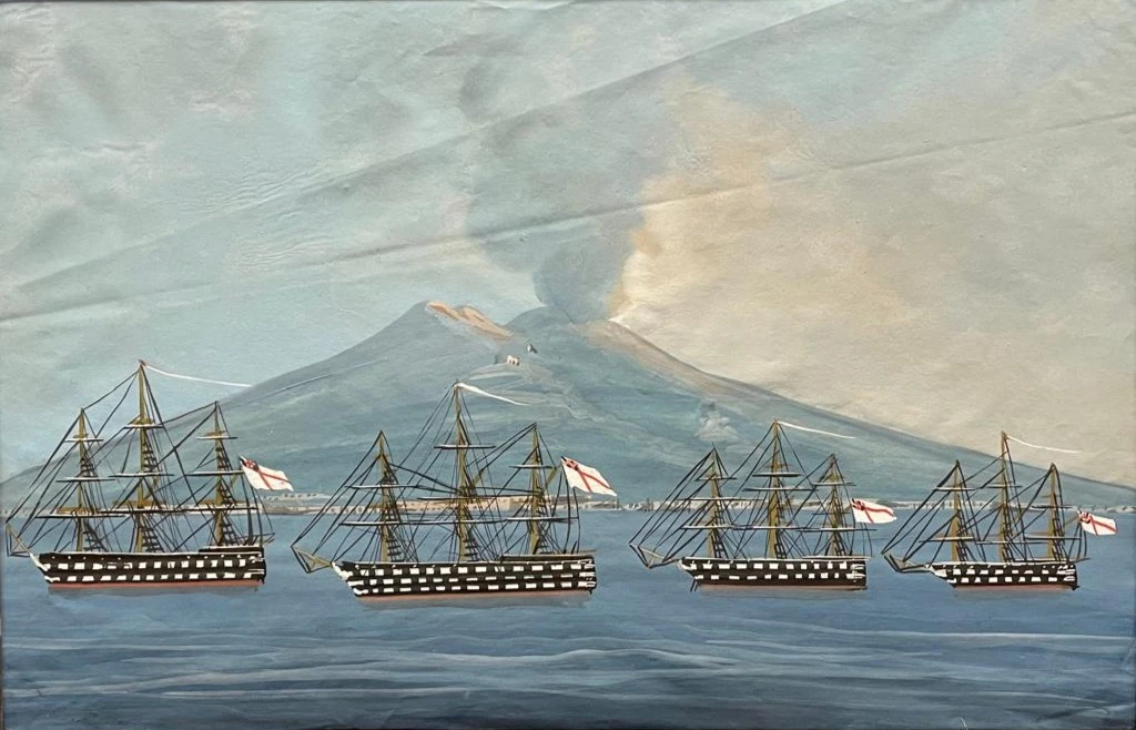 Gouache del Siglo XIX de Flotte vor dem Vesuv, Arte y Pintura, Siglo XIX