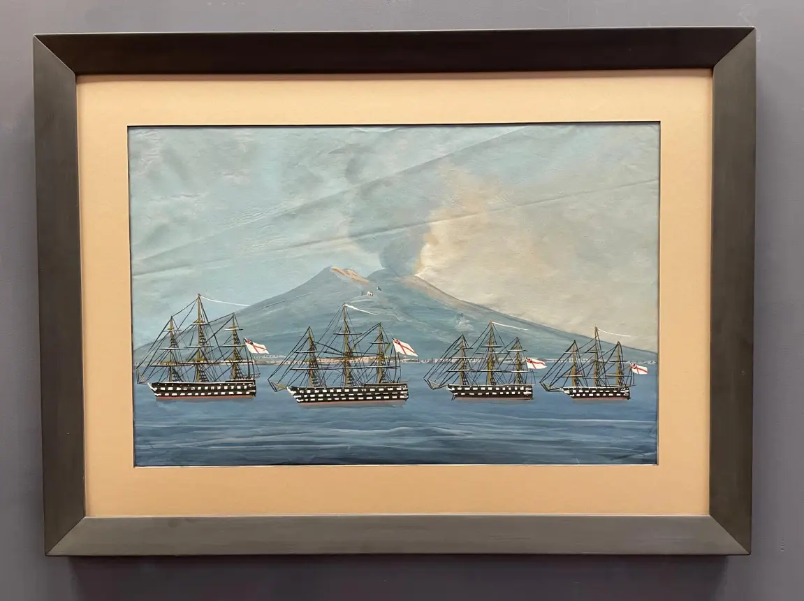 Gouache del Siglo XIX de Flotte vor dem Vesuv, Arte y Pintura, Siglo XIX · vista 2/3