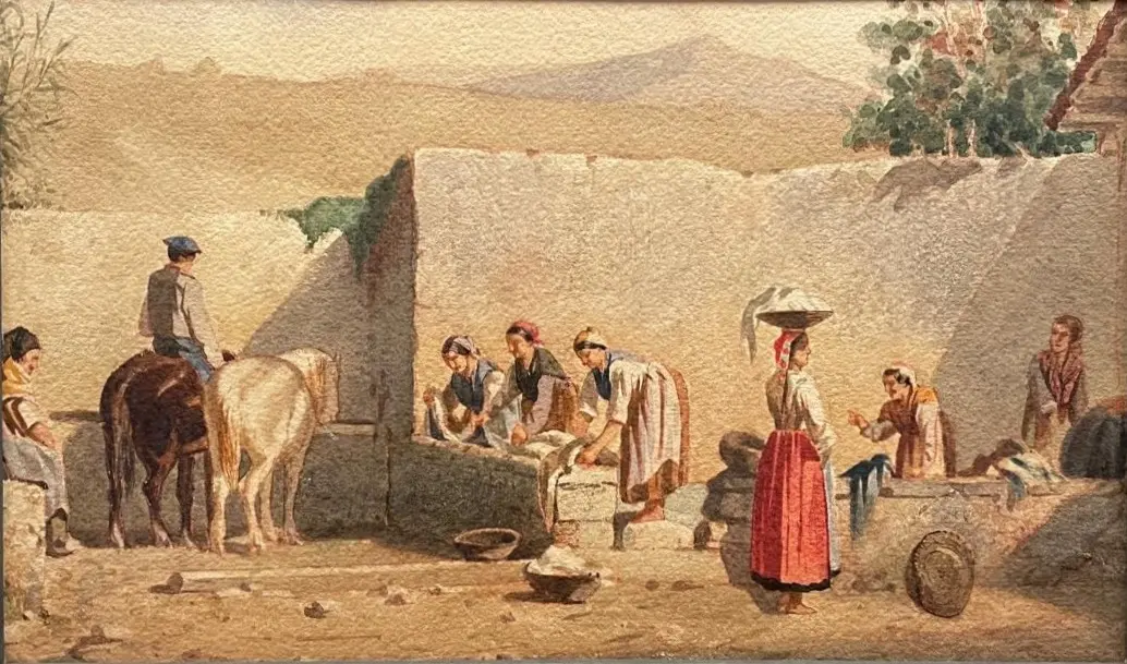 Acuarela del Siglo XIX de Escena Campestre, Arte y Pintura, Siglo XIX