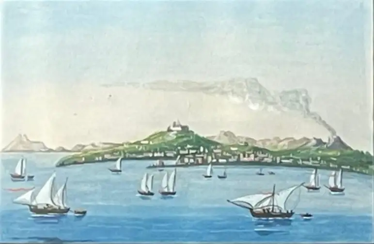 Gouache del Siglo XIX del Golf de Nápoles