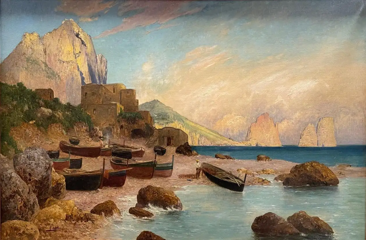 Óleo de Georg Estler del Siglo XX sobre Costa Rocosa