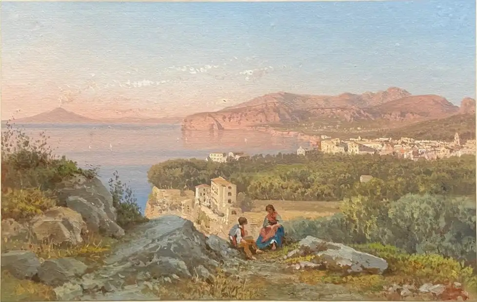 Pintura del Siglo XIX 'Vista desde Agropoli hacia el Vesubio'