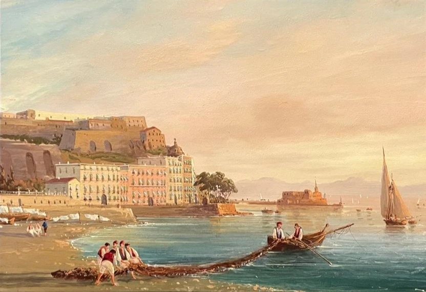 Escena Portuaria con Pescadores del Siglo XIX, Arte y Pintura, Siglo XIX