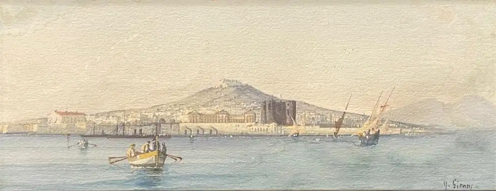 Gouache de Yves Gianni del Siglo XIX con Vista del Capodimonte