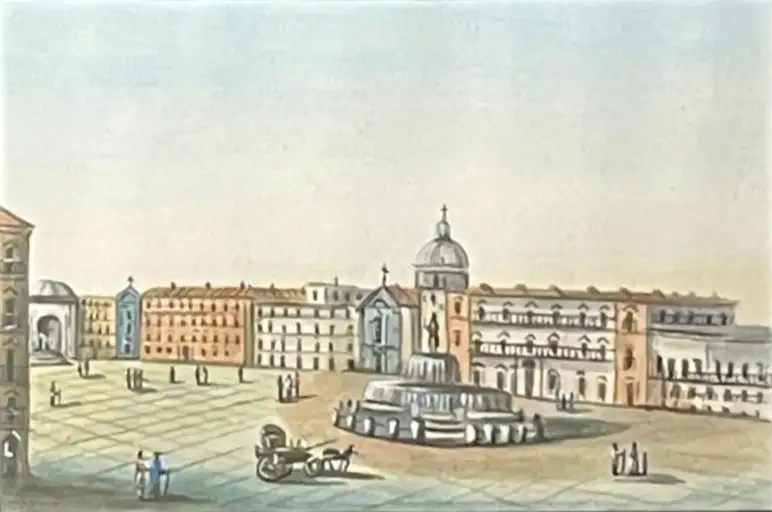 Gouache de Plaza del Plebiscito de Nápoles del Siglo XIX