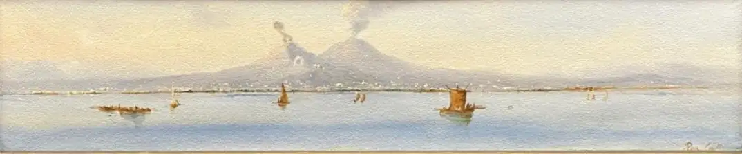 Pintura Gouache del Siglo XIX de Rosa Corelli del Vesubio