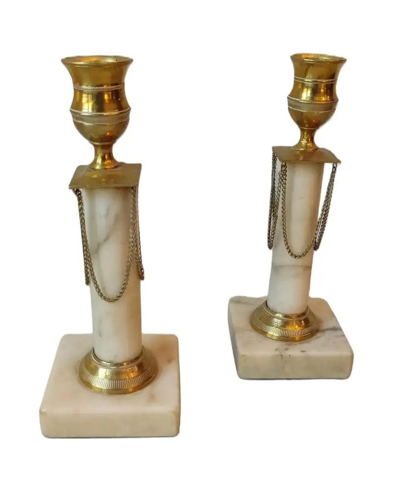 Pair of 19th Century Marble Candelabras in Gilded Bronze