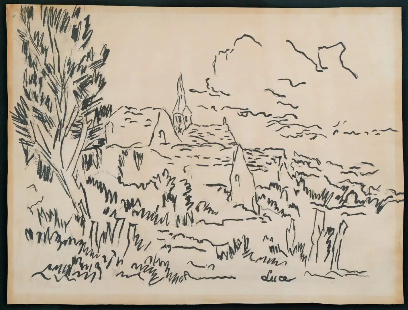 Dibujo de Maximilien Luce del Siglo XX – El Pueblo de Rolleboise
