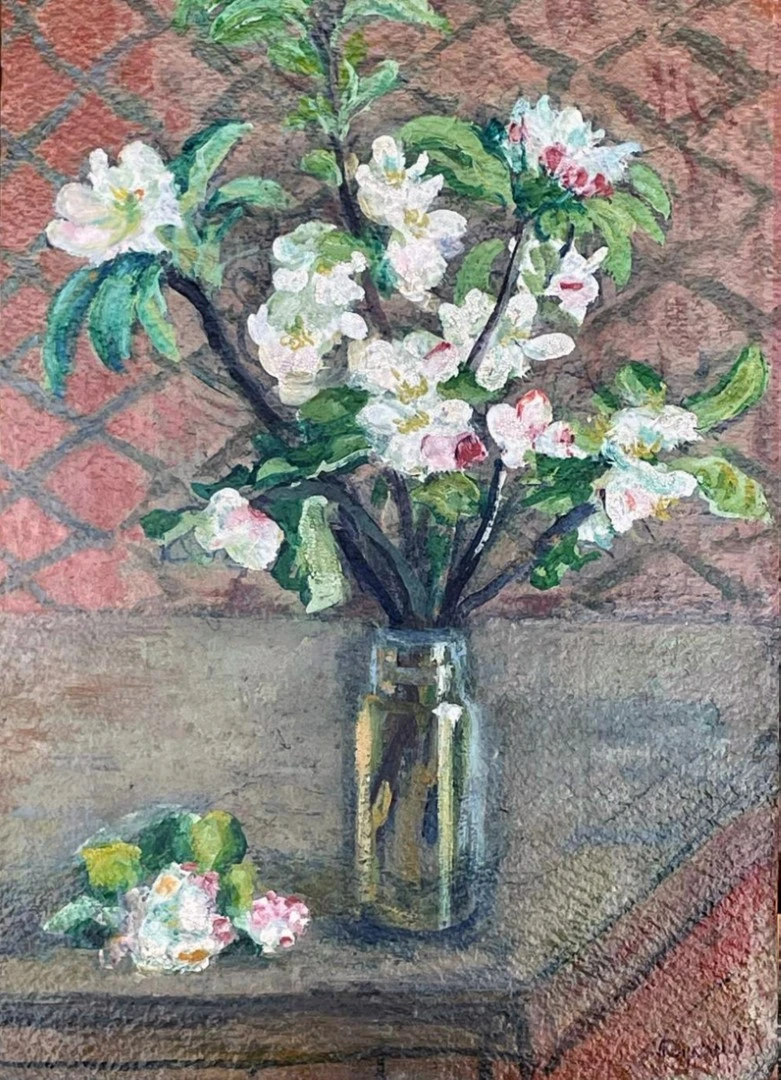 Óleo de Seyssaud del Siglo XX – Ramo de flores de manzano, Arte y Pintura, Siglo XX