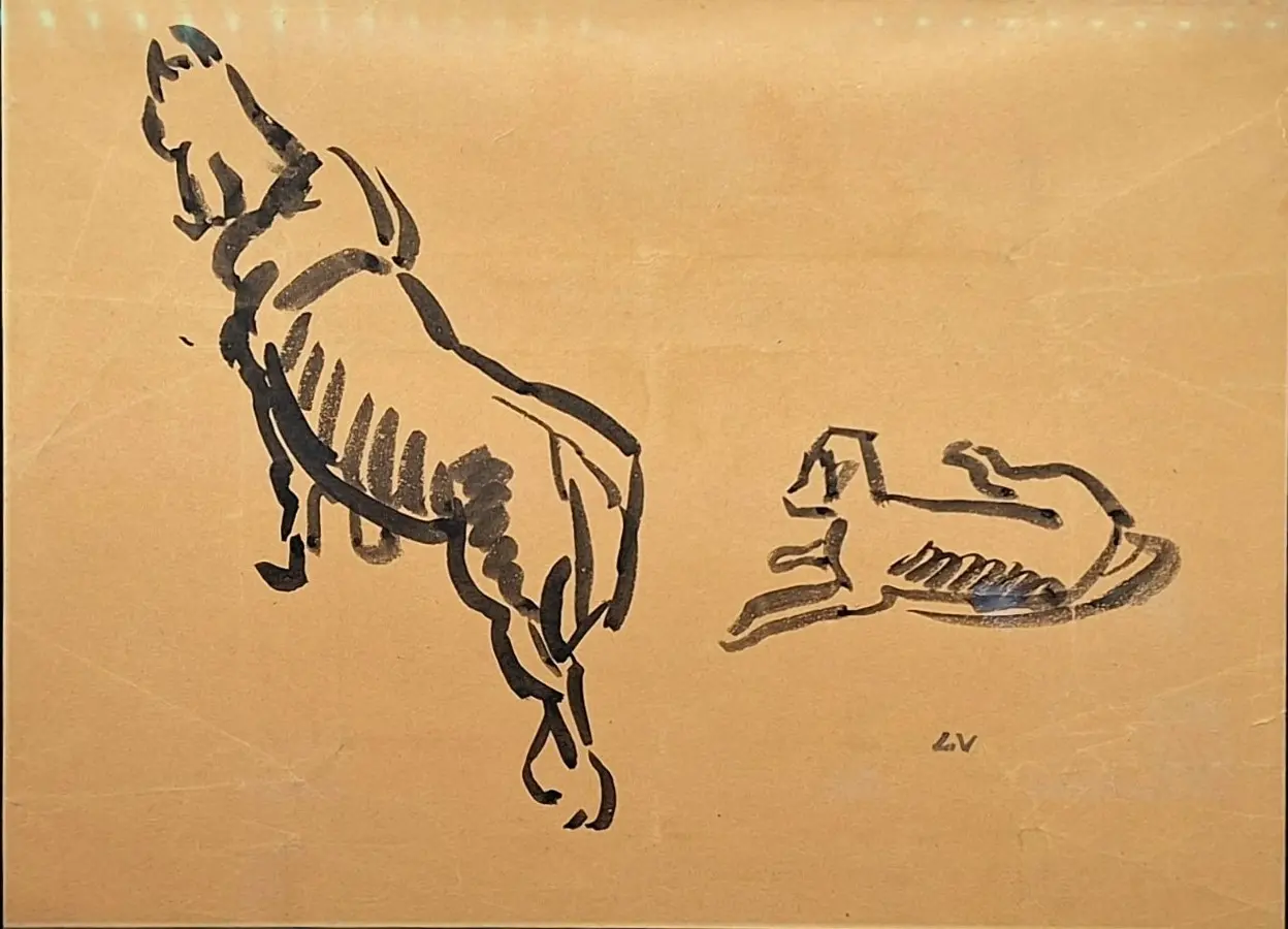 Dibujo de Louis Valtat del Siglo XX – Dos Perros, Arte y Pintura, Siglo XX · vista 2/4