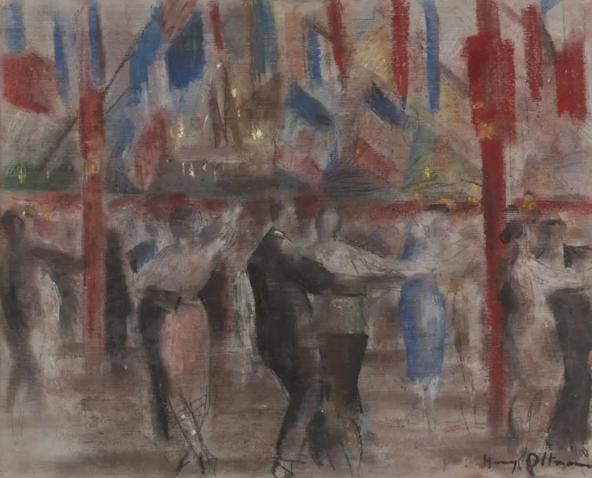Óleo de Henry Ottmann del Siglo XX - Ball del 14 de julio de 1919