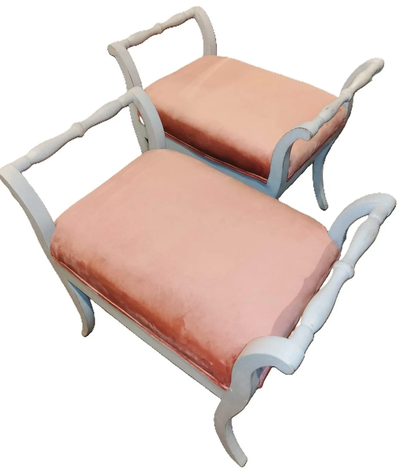 Pareja de Taburetes del Siglo XIX en Madera Pintada y Terciopelo, Sillas y Asientos, Siglo XIX · vista 2/5