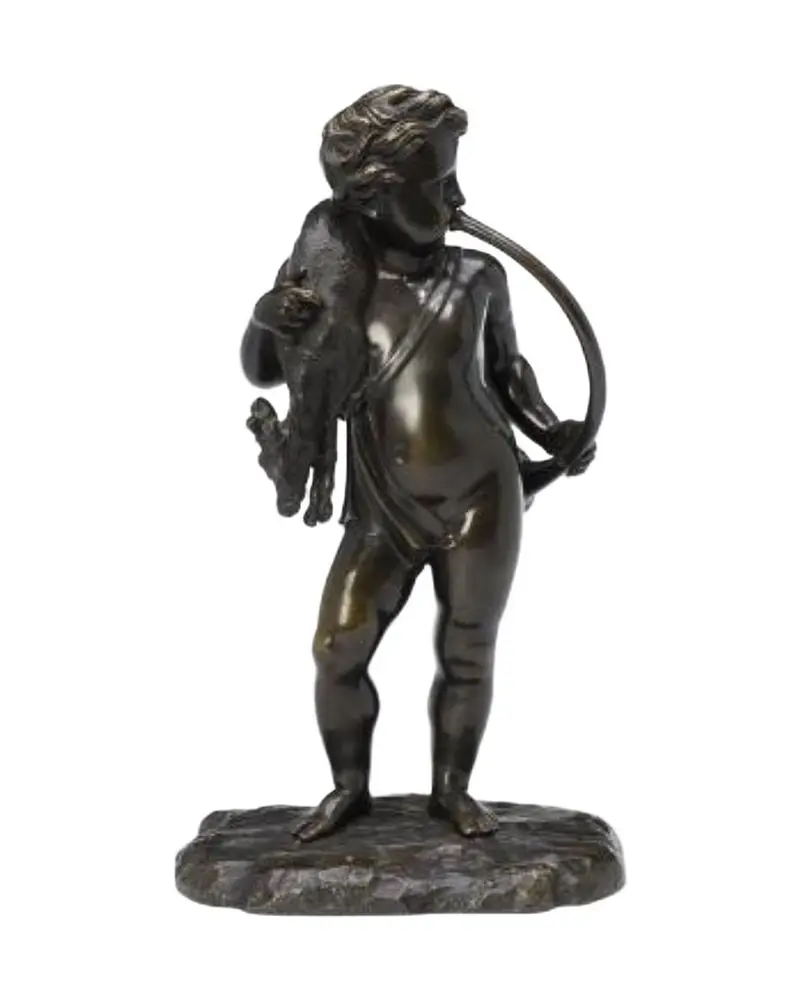 19th Century Putto Sculpture with Horn and Deer