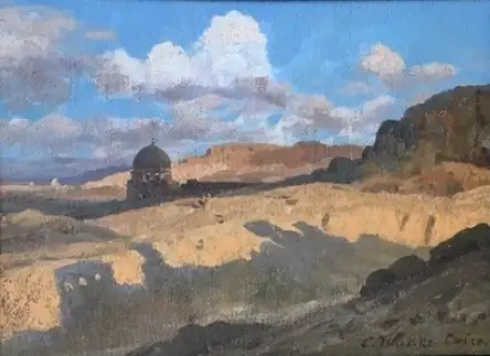 Óleo de Carl Wuttke del Siglo XX sobre el Desierto cerca de El Cairo