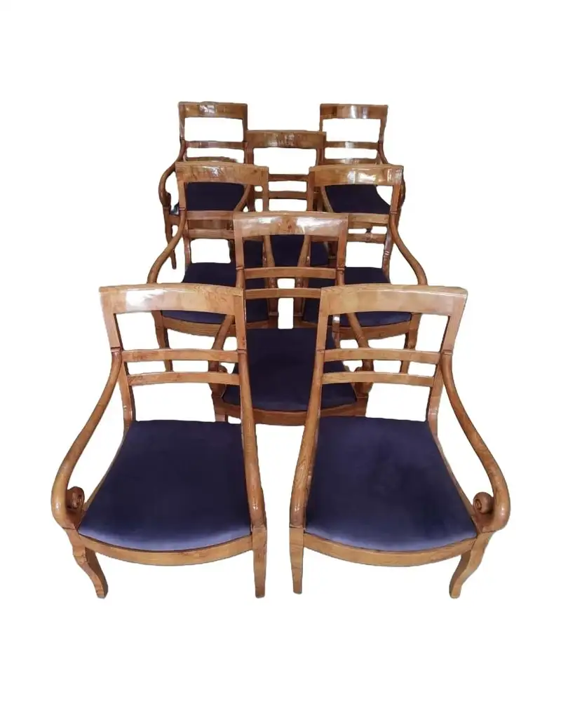 Conjunto de Ocho Sillones de Fresno del Siglo XIX