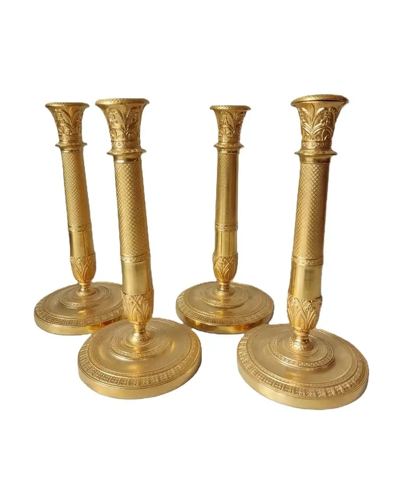 19th Century Golden Candelabras with Floral Decoration
