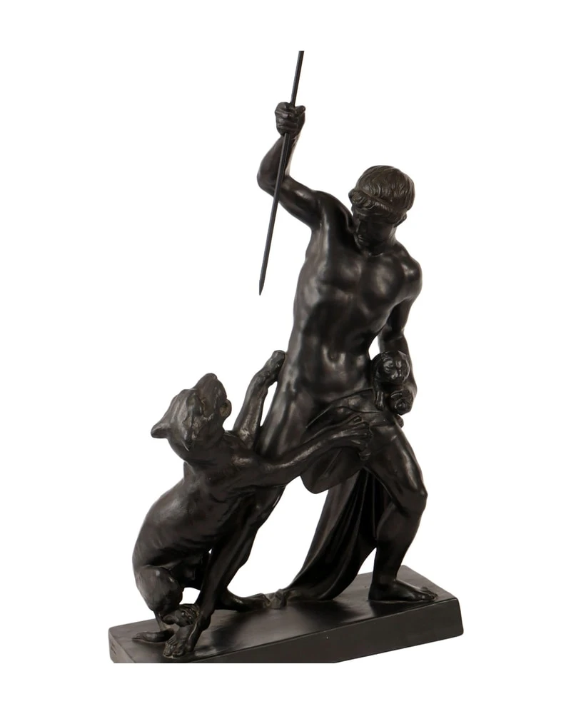 Sculpture 'Panther Hunter' from the 19th Century in Black Terracotta