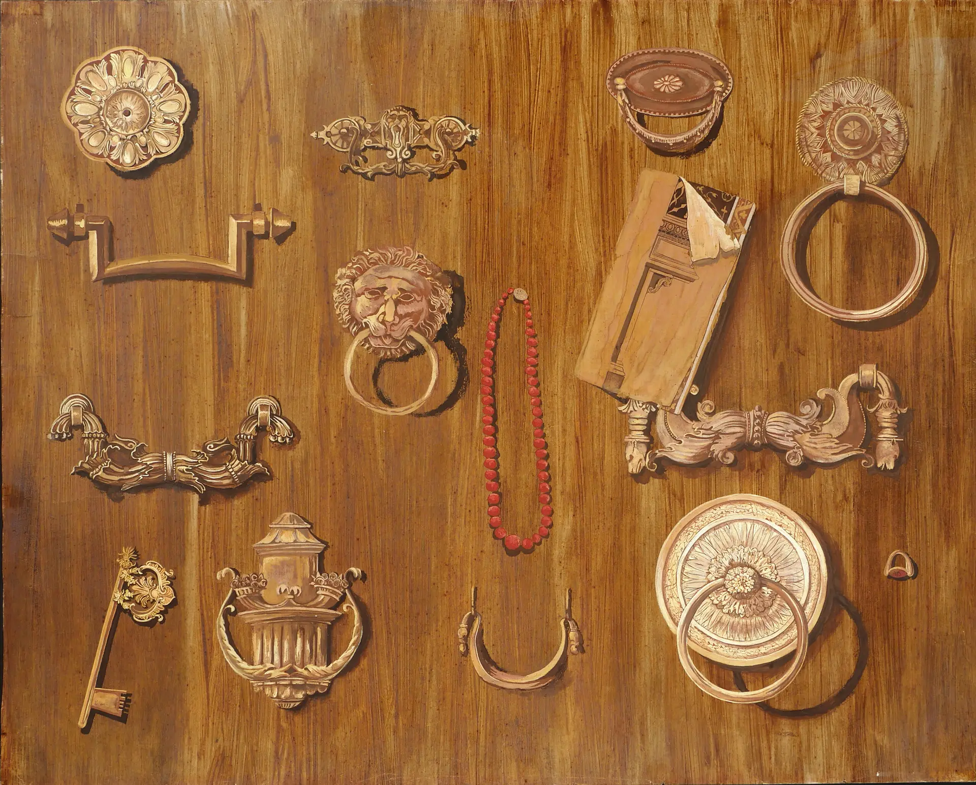 Französisch – Trompe-l'oeil mit Möbelbeschlägen und Schlüssel, Arte y Pintura · vista 2/3